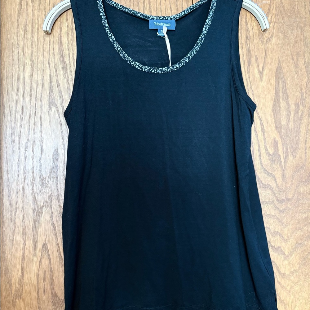 Modcloth Black Tank Top with Floral Neckline